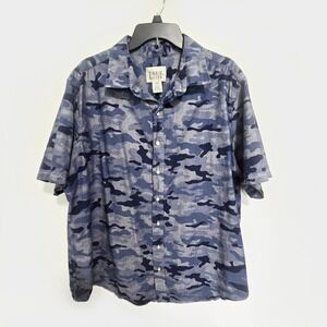 True Nation‎ Button Down Shirt Mens 1XL Blue Camo Short Sleeve Camouflage